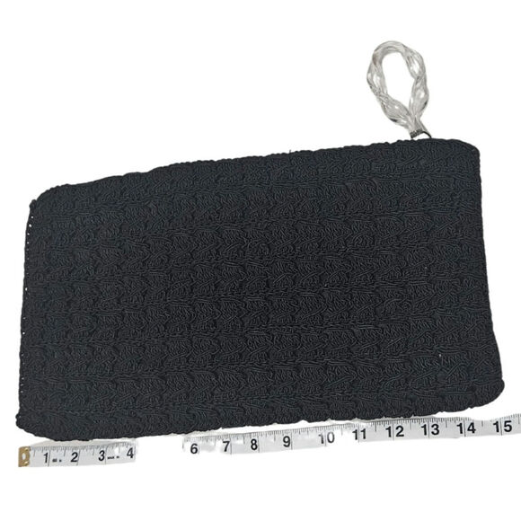 1940s Maxi Clutch Bag Large Black Crocheted Cord Vintage Lucite Toggle by Conmar - Picture 3 of 8